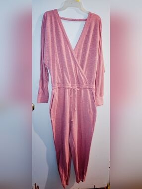 Women's Pink V-Neck Drawstring Jumpsuit